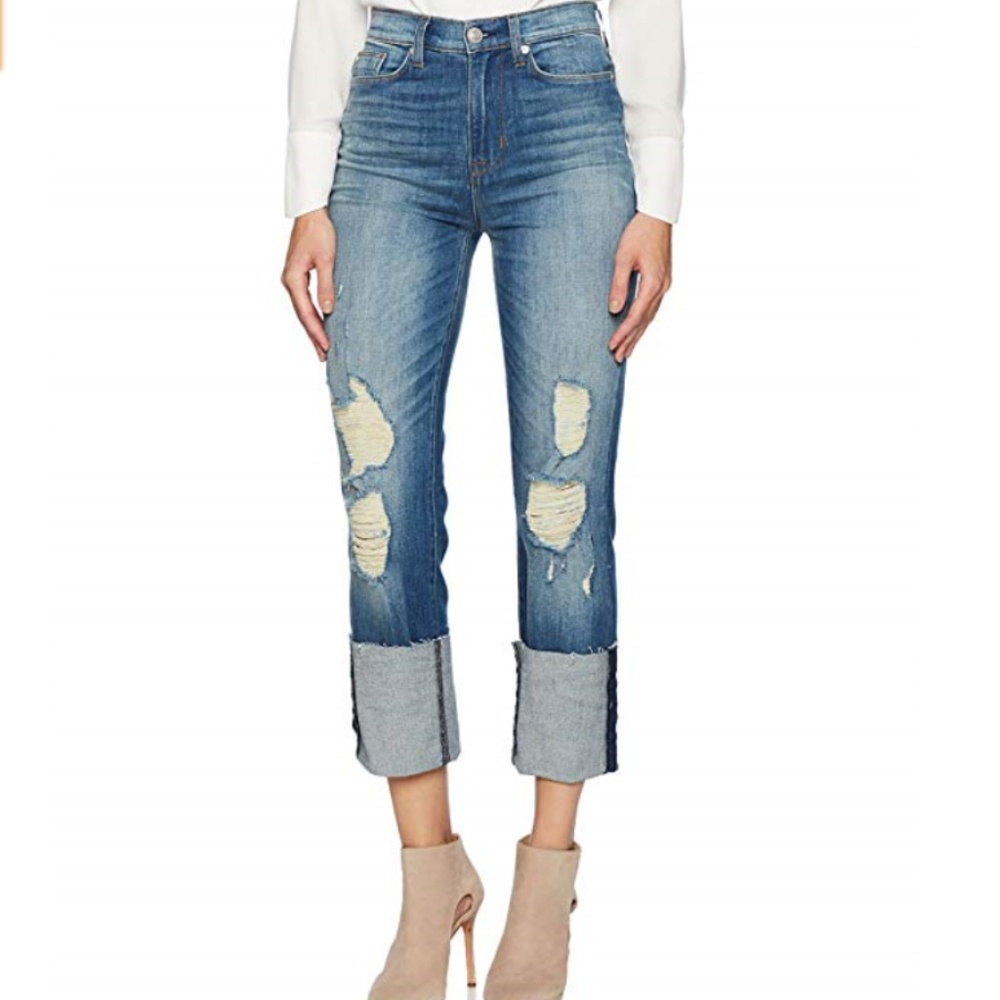 Hudson Zooey High Rise Deep Cuff Straight Jeans